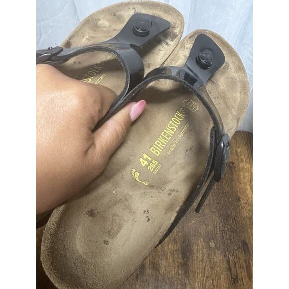 Birkenstock Womens Size 10 EU 41 Gizeh Black Patent Leather Thong Sandals - Picture 10 of 13